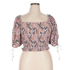 Free People Pink and Black Patterned Blouse. XL